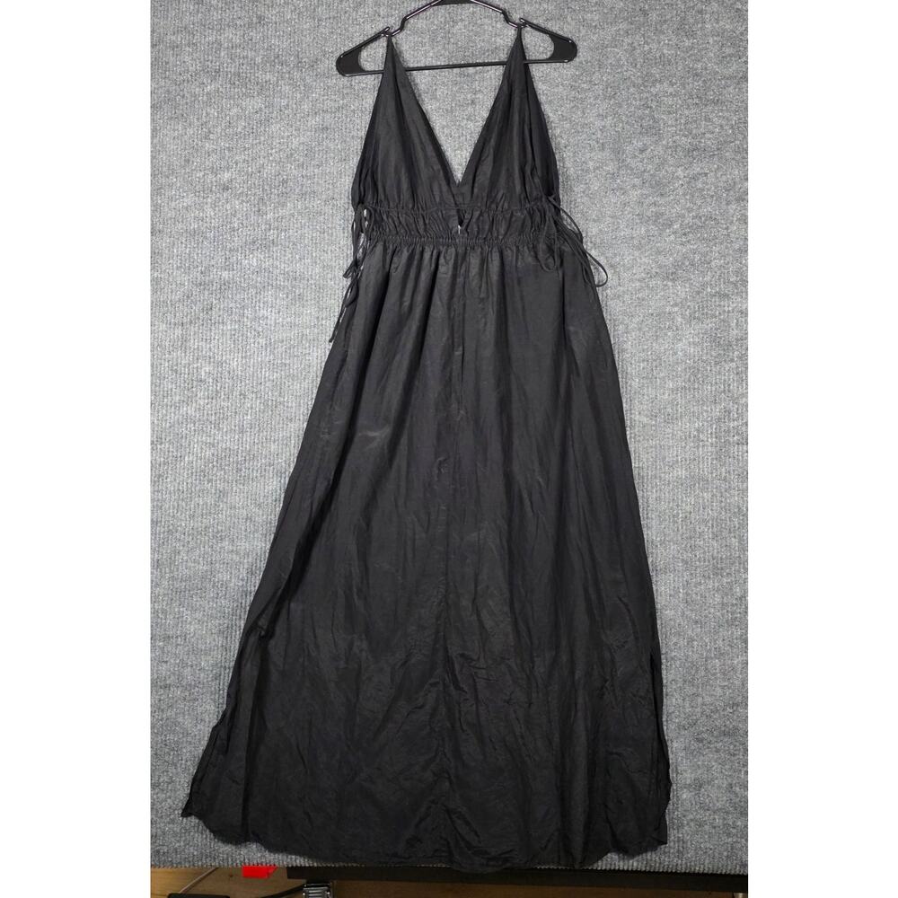 & Other Stories Silk Blend V Neck Tie Waist Midi Dress Black S